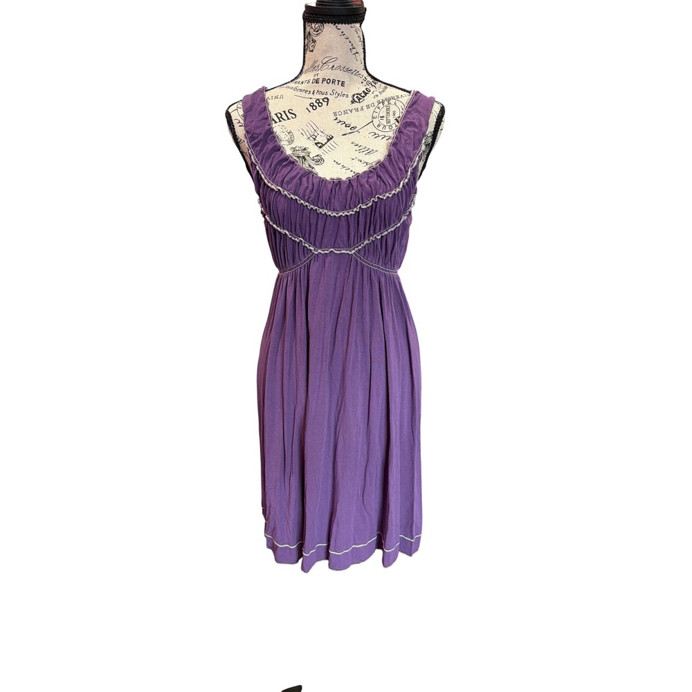 Max Studio Purple Ruffle‎ Empire Waist Jersey Knit Sleeveless Dress Medium